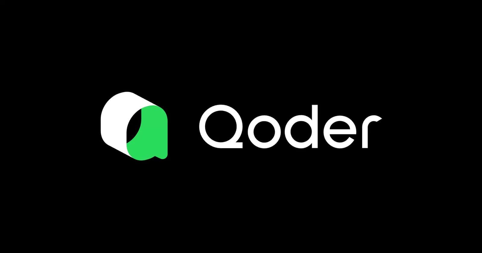 The Qoder logo and wordmark in white and green on a black background