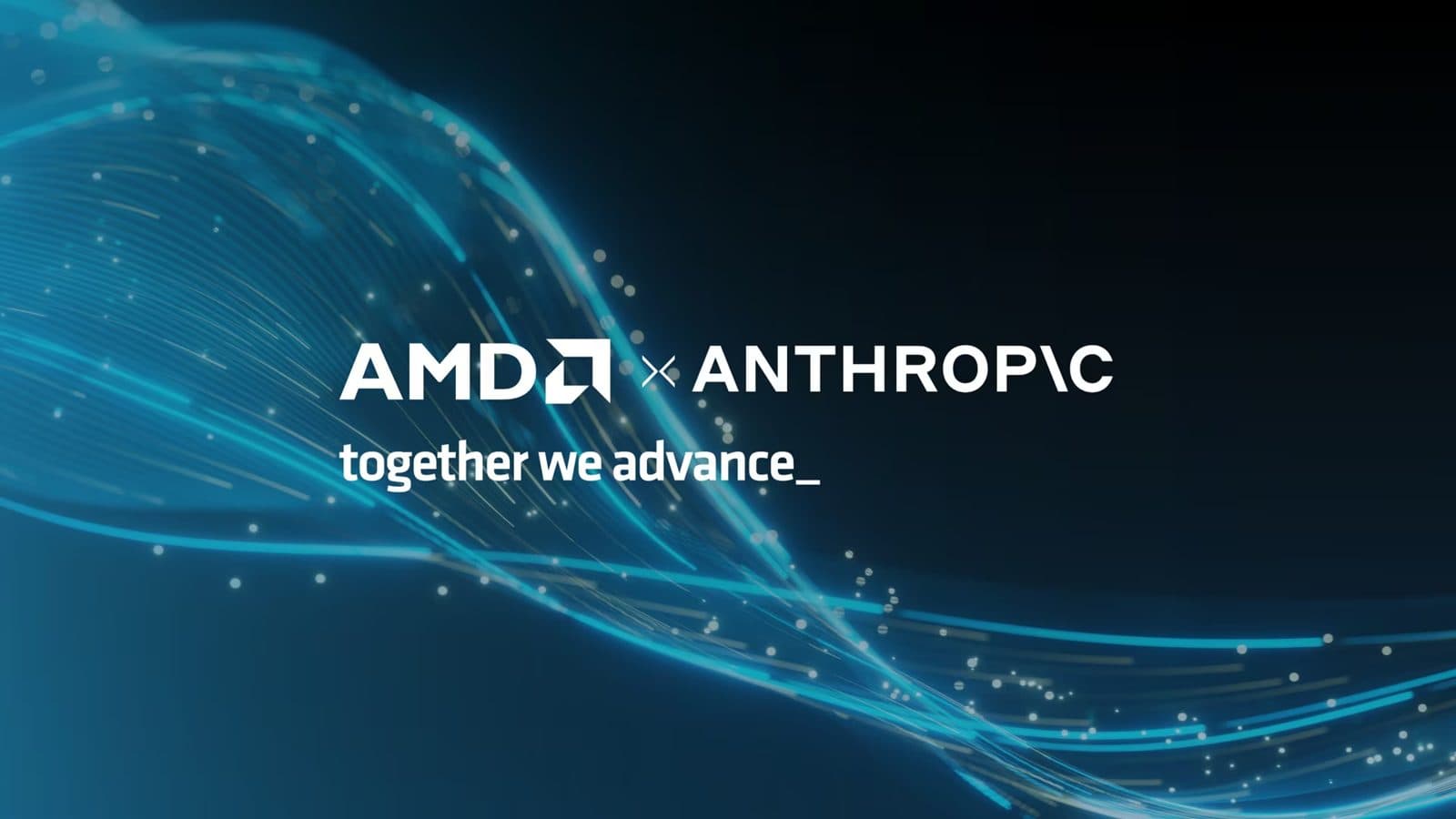 Grafica della partnership AMD e Anthropic con la scritta 'AMD x Anthropic — together we advance_'