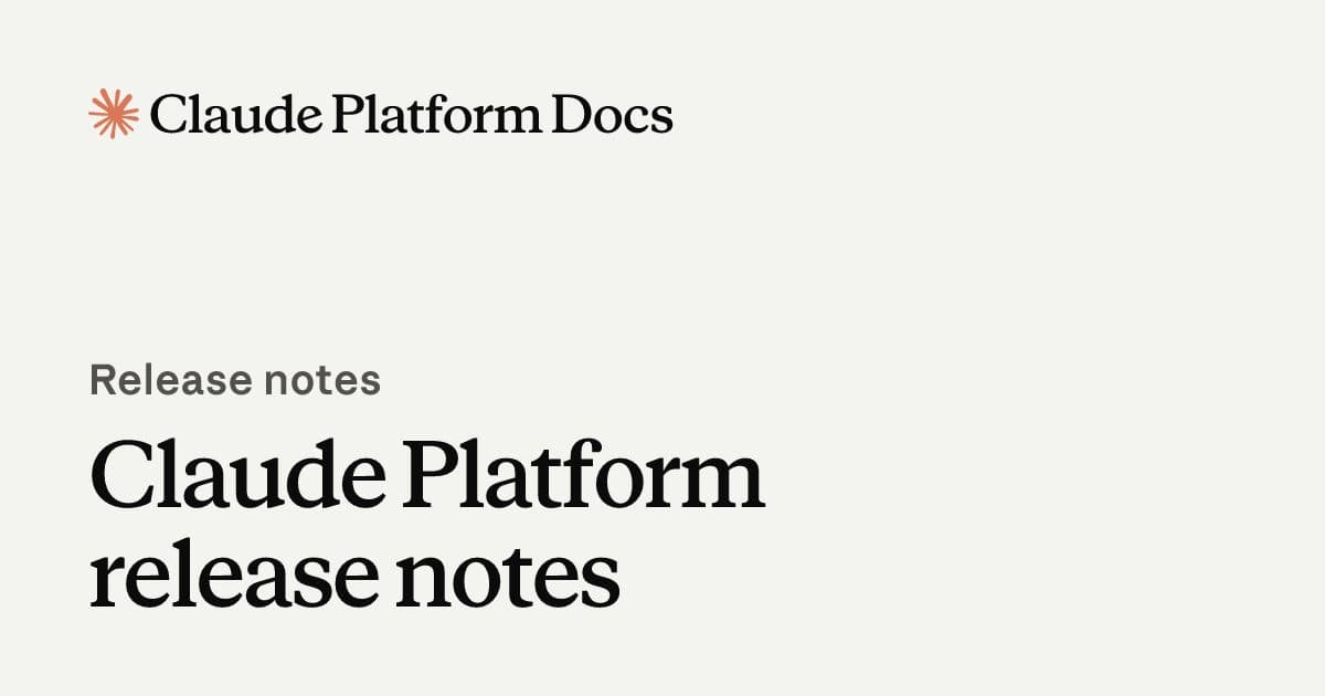 Una semplice card color crema con l’intestazione "Claude Platform Docs" e il titolo "Claude Platform release notes" — l’immagine brand del sito di documentazione, non una fotografia.