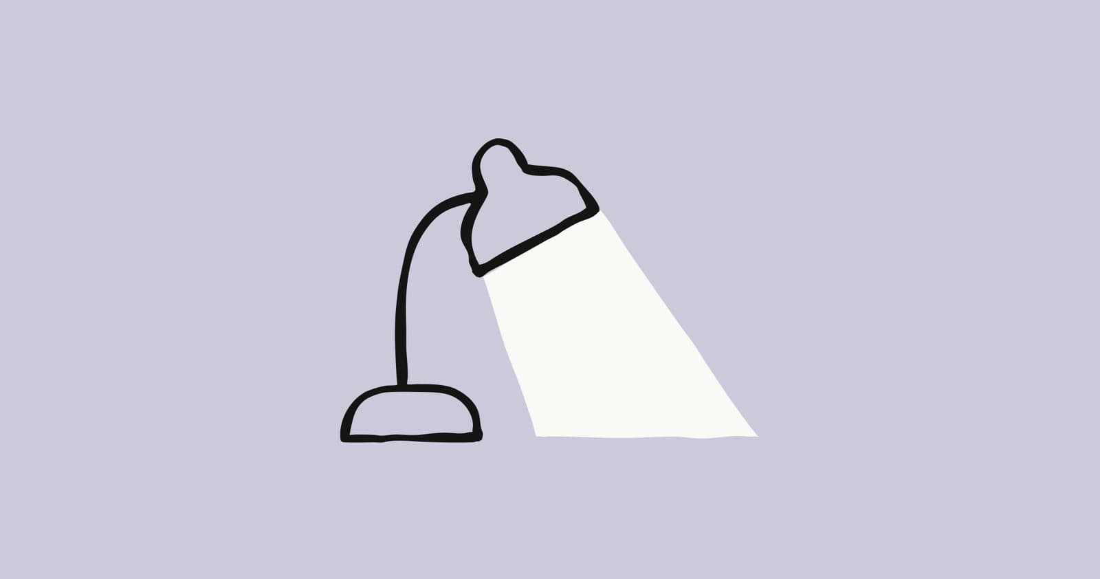 Ilustração da Anthropic para posts de pesquisa: um desenho simples de uma luminária de mesa lançando um feixe suave sobre um fundo lilás.
