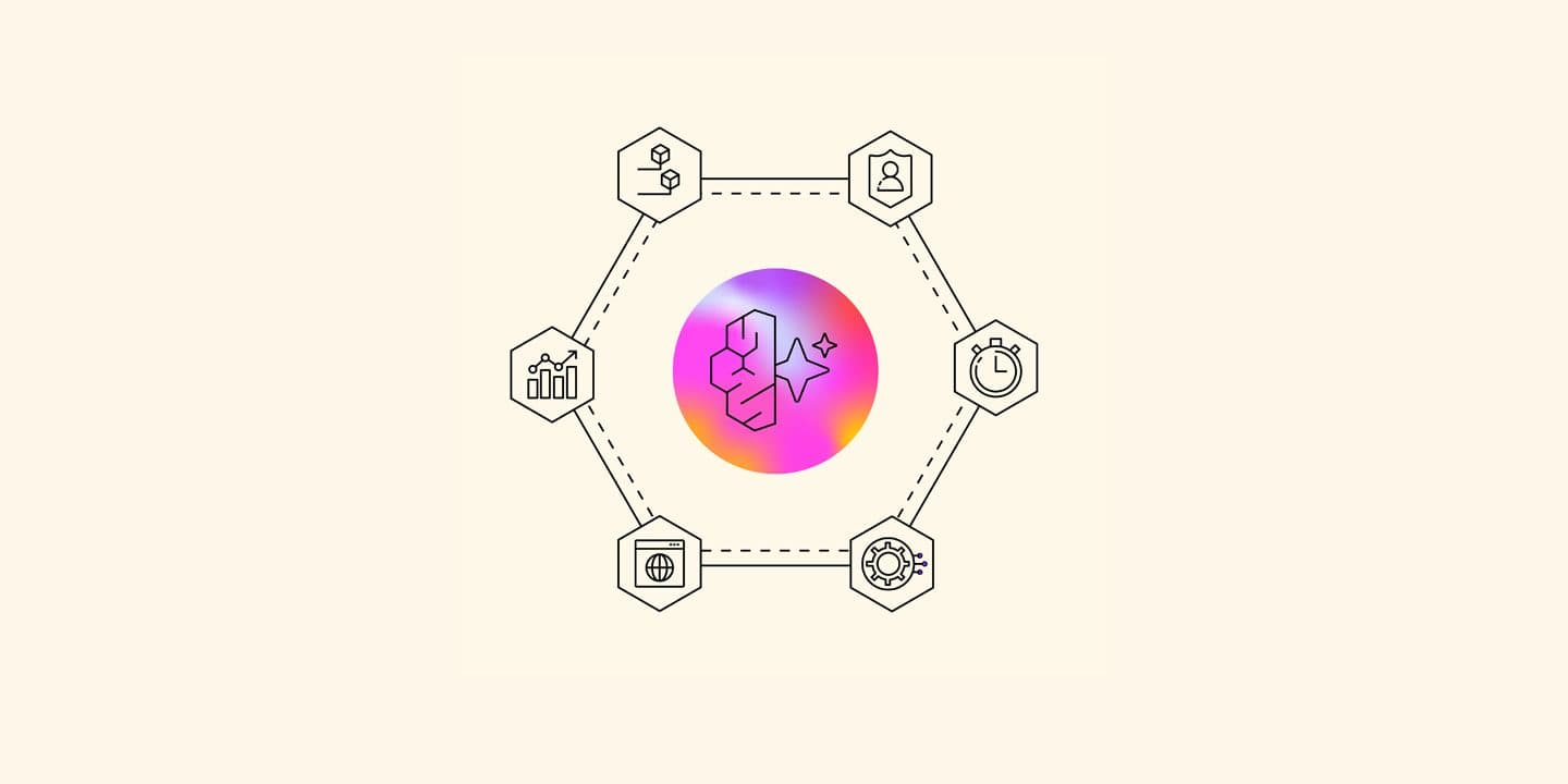 An AWS diagram showing an agent runtime at the centre of a hexagon of connected service icons.