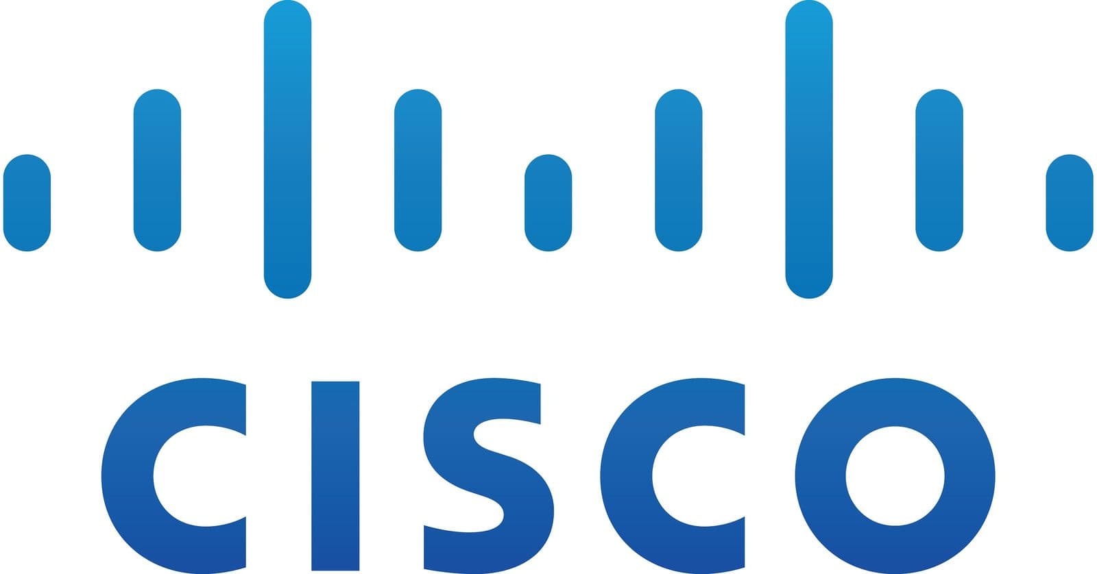 The Cisco corporate logo: the company name in blue capitals beneath the tall bars of its bridge mark.