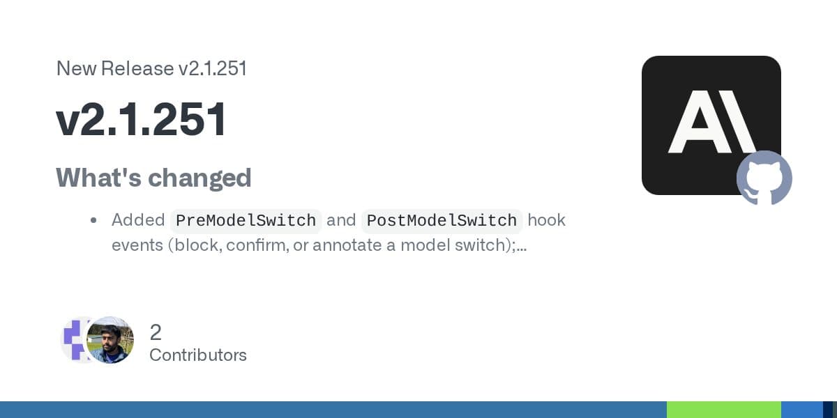 GitHub release card for Claude Code v2.1.251, listing the release notes beside the Anthropic logo