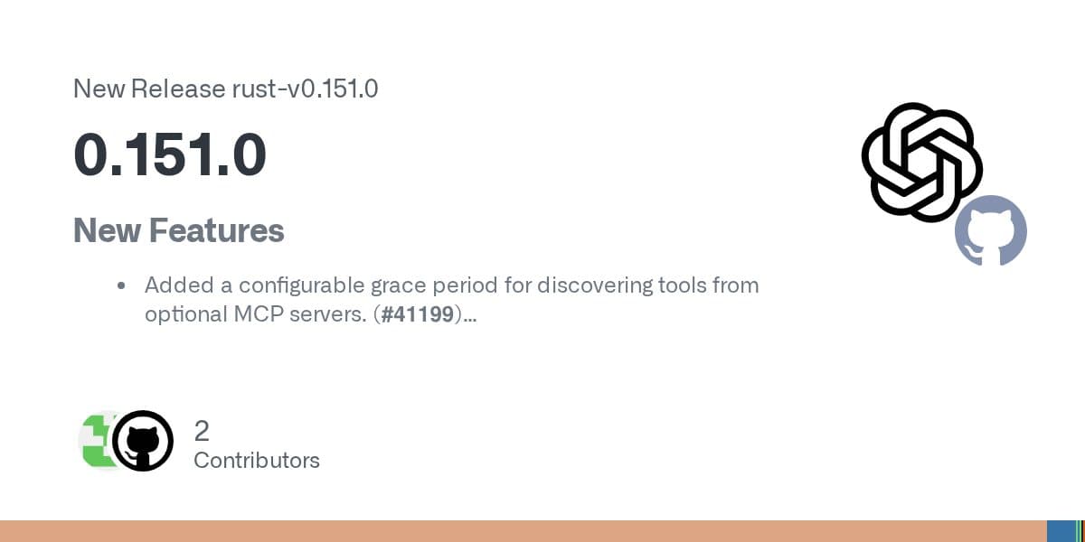 GitHub release card for OpenAI Codex rust-v0.151.0, listing new features beside the OpenAI logo