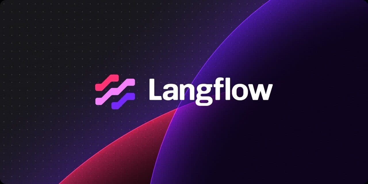 The Langflow logo and wordmark on a dark purple and red gradient
