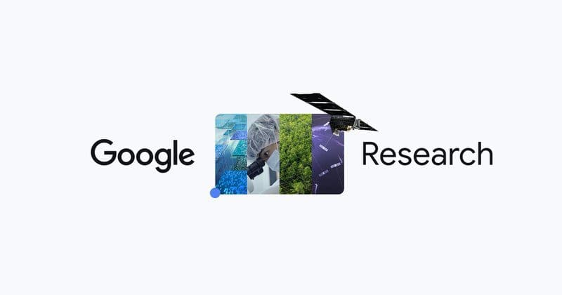 Il marchio Google Research su sfondo chiaro con una sottile striscia di fotografie tra le due parole