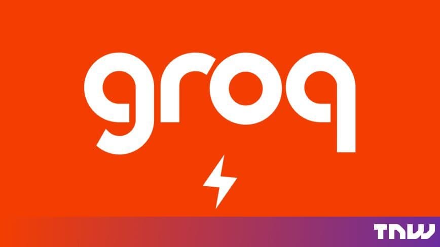 The Groq logo in white on an orange background, with a lightning-bolt mark beneath it