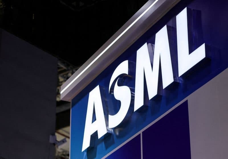 The ASML logo on the company's trade-show booth