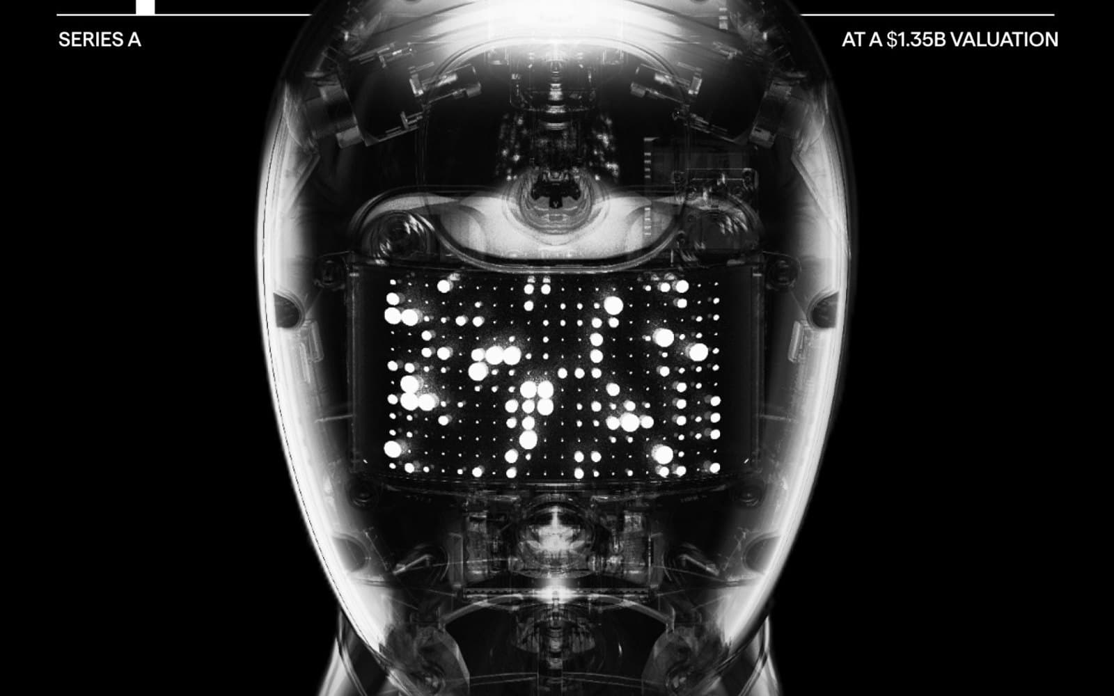 Humanoid's funding poster showing the translucent head of its HMND-01 robot, captioned 'Series A at a $1.35B valuation'