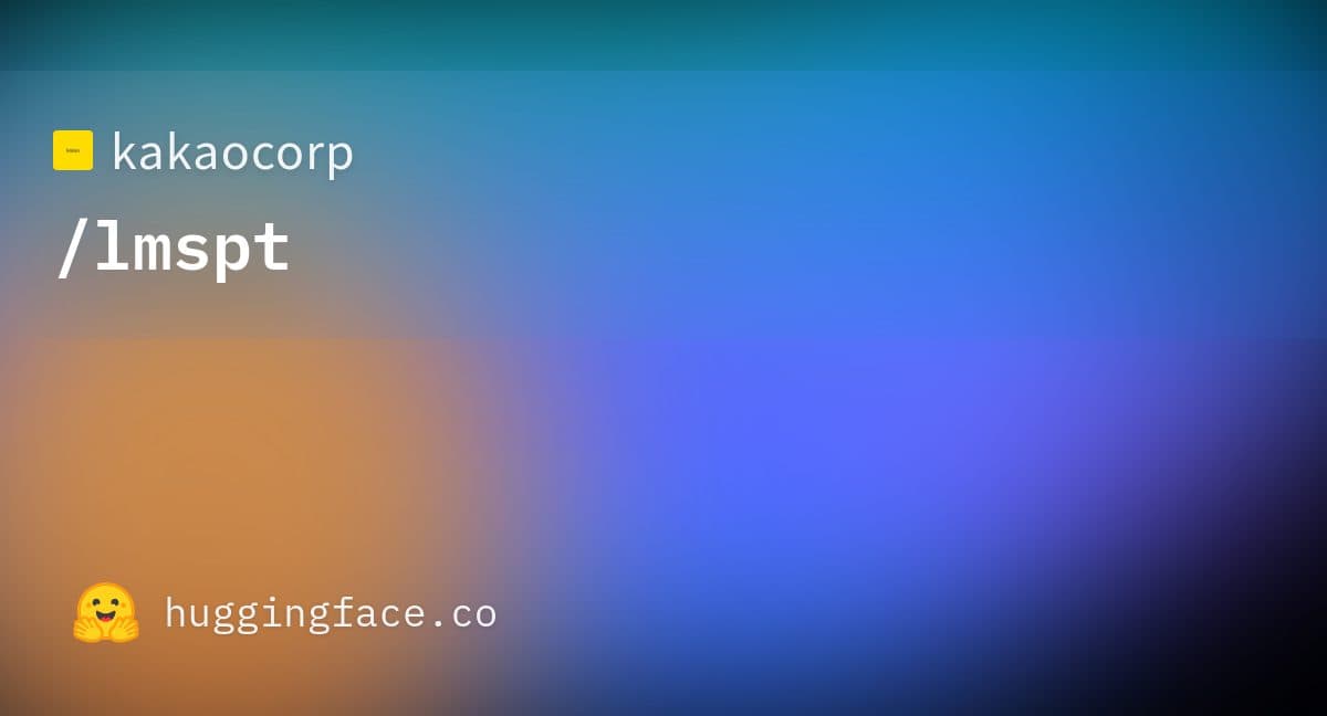 The Hugging Face model card thumbnail for the repository kakaocorp/lmspt, a brand card over a blue and pink gradient.