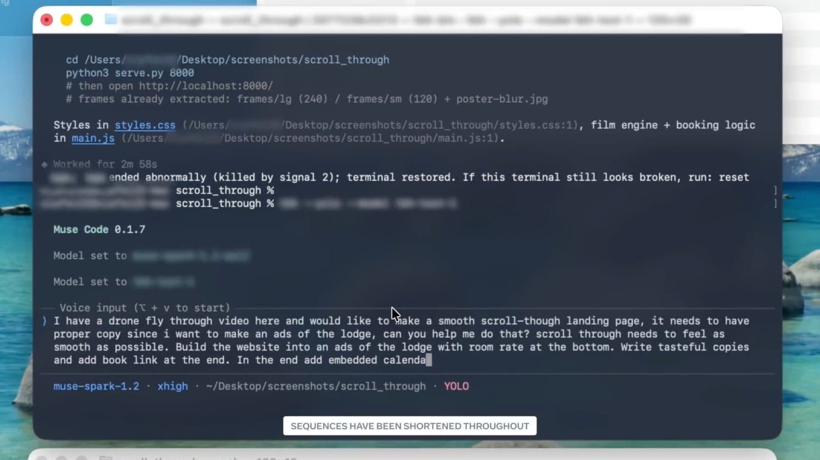 Una finestra del terminale mostra l’agente Muse Code di Meta mentre pianifica ed esegue un’attività di coding