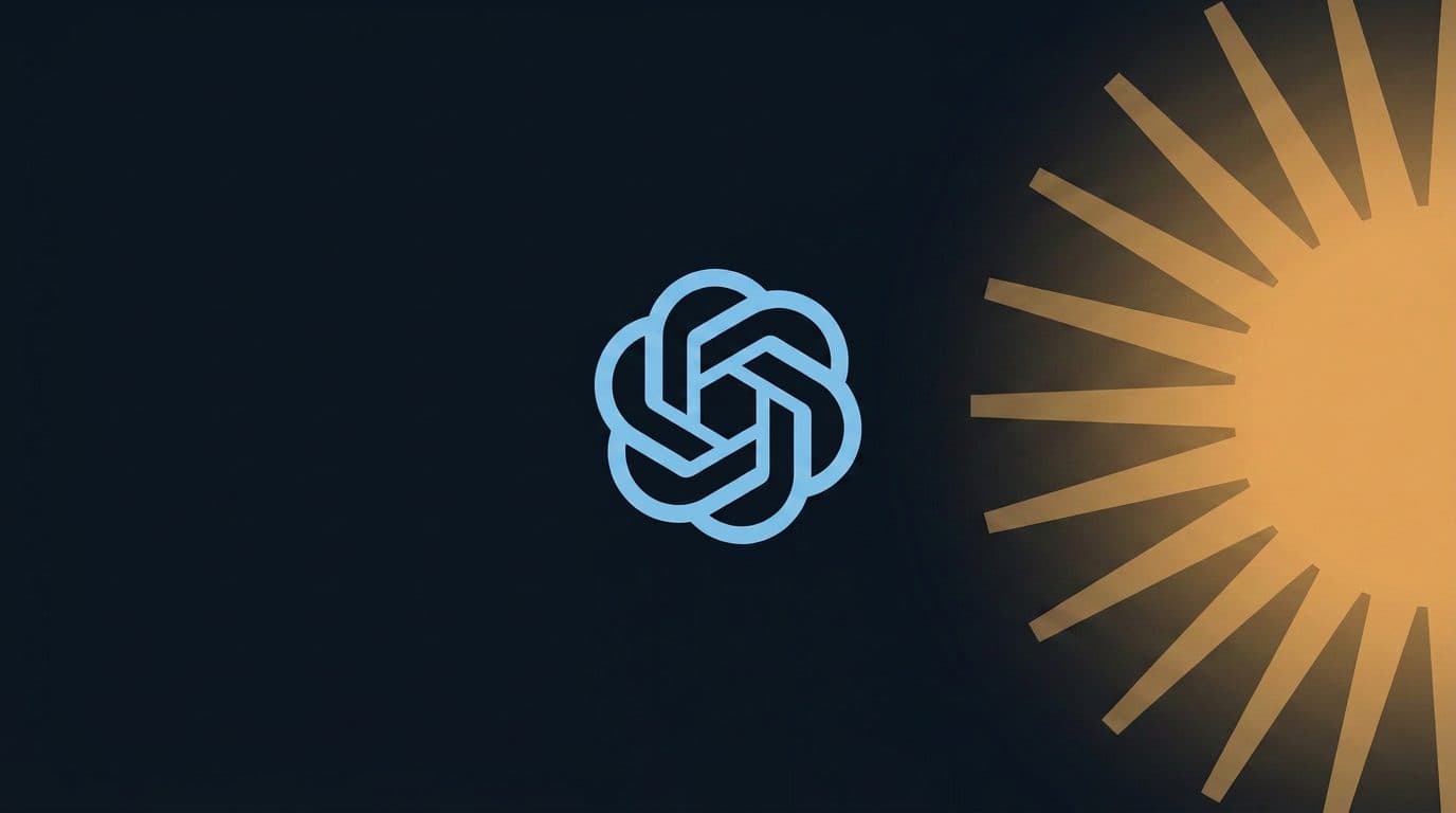 O logotipo da OpenAI ao lado de um gráfico estilizado em forma de raio de sol