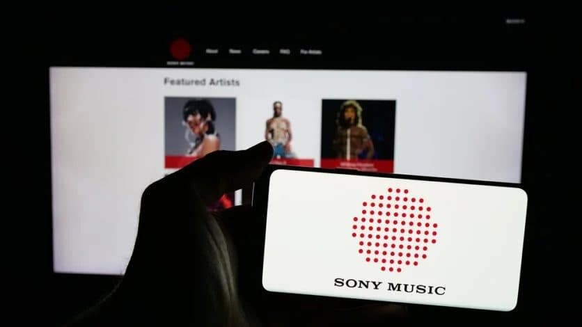 Sony Music headquarters signage, as the label files its second copyright lawsuit against AI music firm Udio