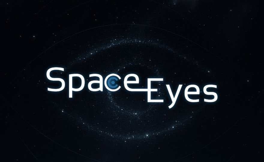 Le logotype Space-Eyes sur un fond noir étoilé