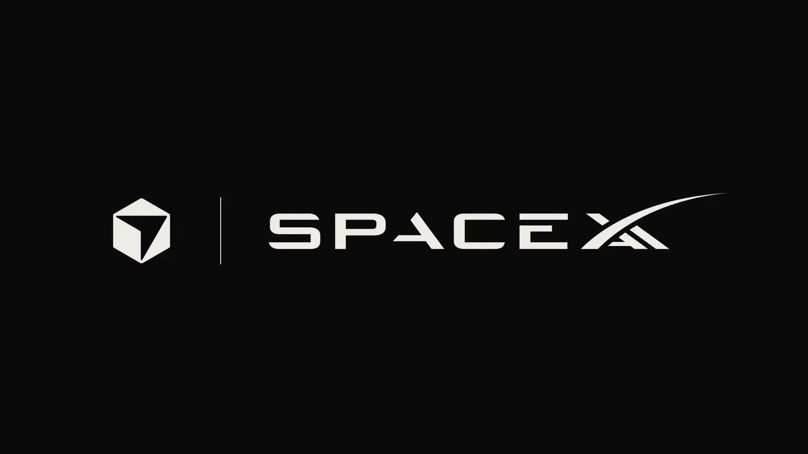 The SpaceX logo and wordmark on a black brand card.