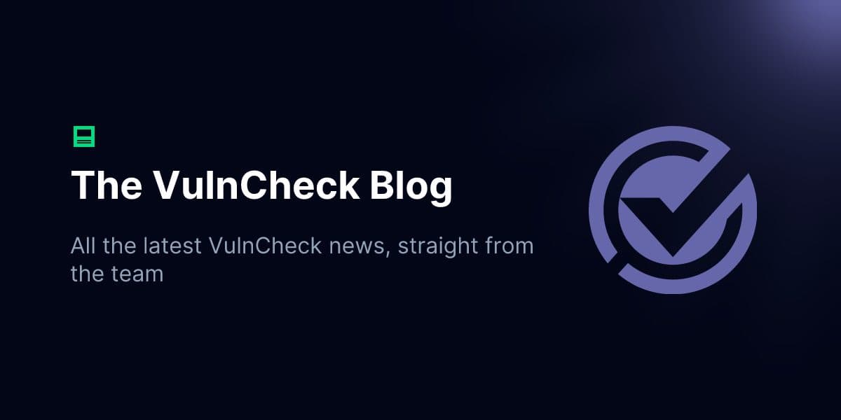 Cartão de abertura para The VulnCheck Blog em fundo azul-marinho escuro, com o logotipo de escudo e marca de verificação da VulnCheck