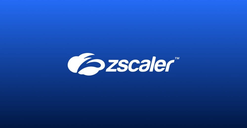 Il logo di Zscaler in bianco su una card brand blu sfumata